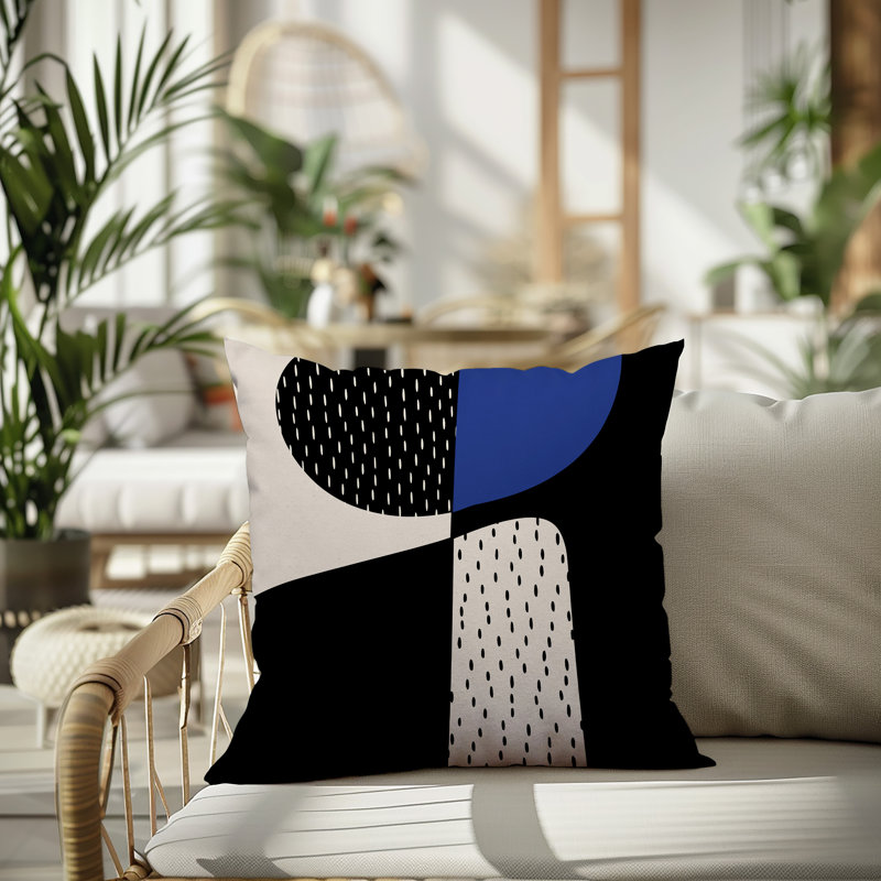 Coussin carré intérieur / extérieur pia, H 15 po x l 15 po, Bleu marine / noir / blanc cassé