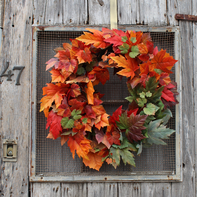 Orange & Green Ombre Maple Leaf Large Front Door Fall 28” Wreath