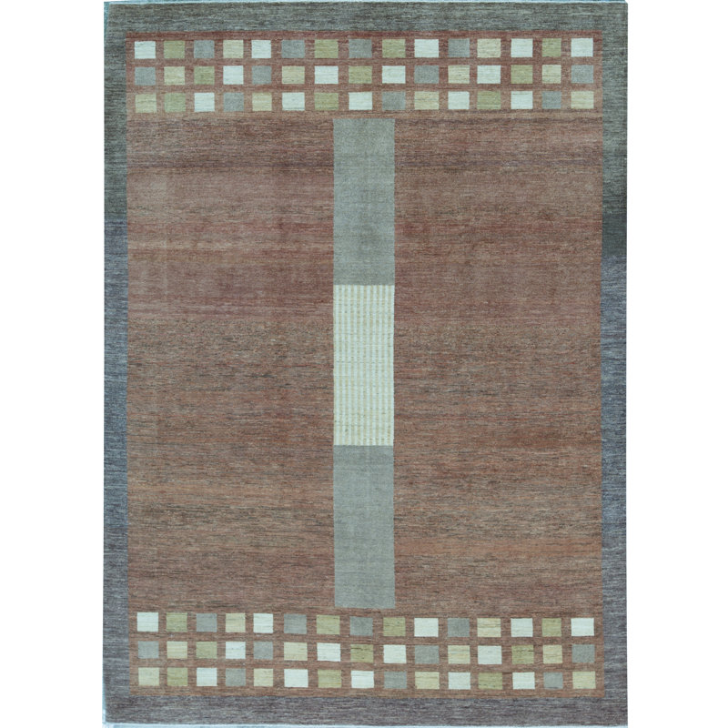 Tapis rouge et brun noué à la main de haute qualité
