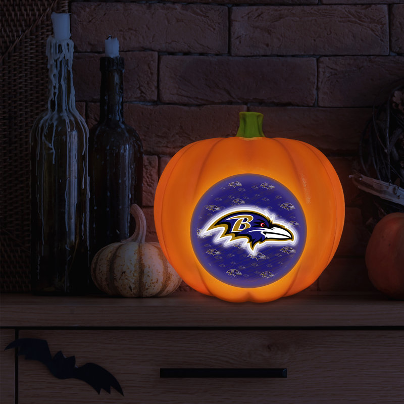 Décoration citrouille en résine avec logo DEL 3D des Ravens de Baltimore (NFL) | 25 cm