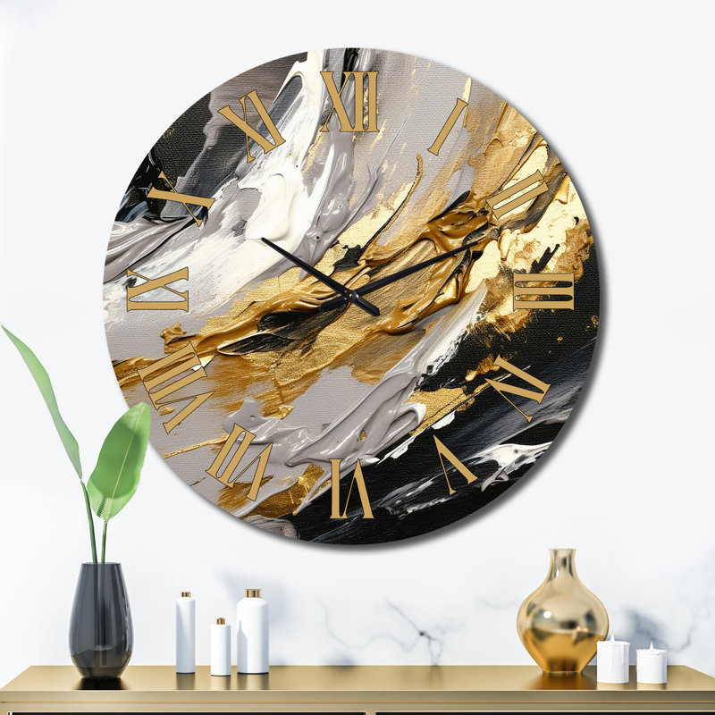 Dreams Of Abundance Black And Gold I Metal Wall Clock, Très grand