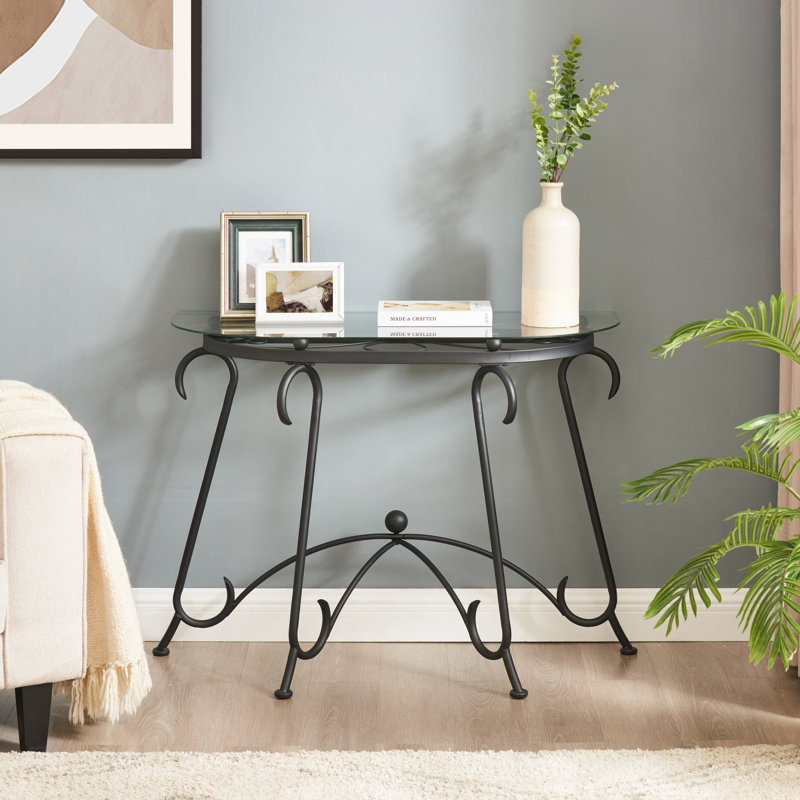 Console et table basse en verre trempé de fabrication robuste, noir rustique, pour le salon | Idée de cadeau