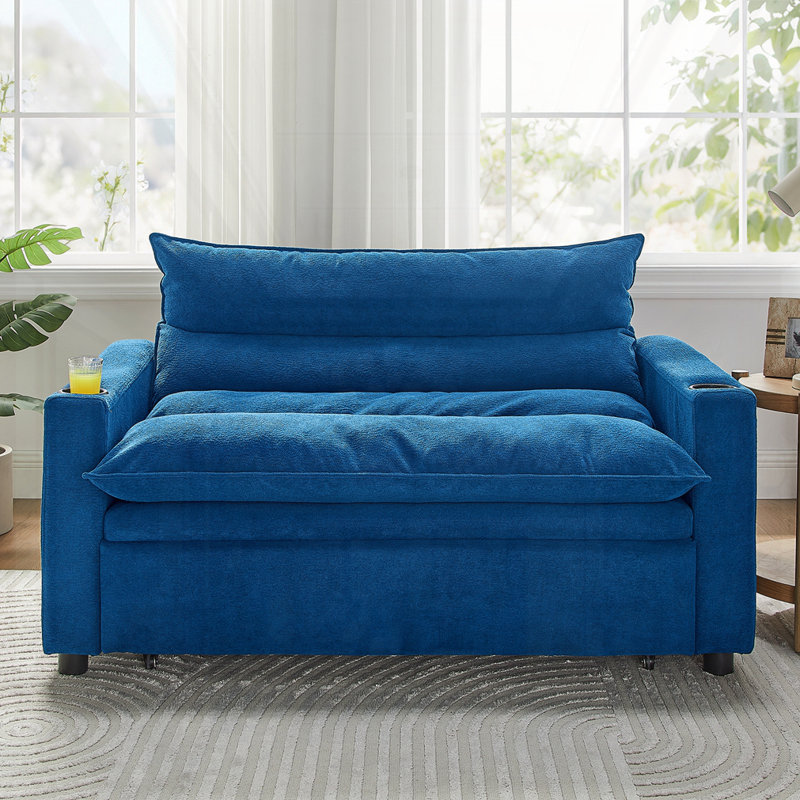 Lit escamotable 3 en 1 multifonctionnel en velours, Bleu