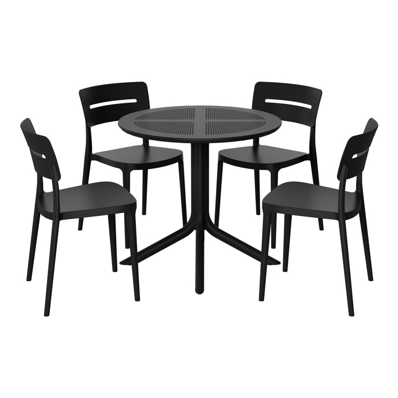 Ensemble repas extérieur pour 4 personnes, Noir, noir, noir, noir