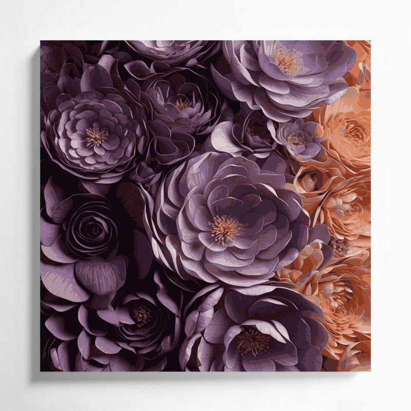"Abstract Florals 70", art mural sur toile brune, H 16 po x l 16 po