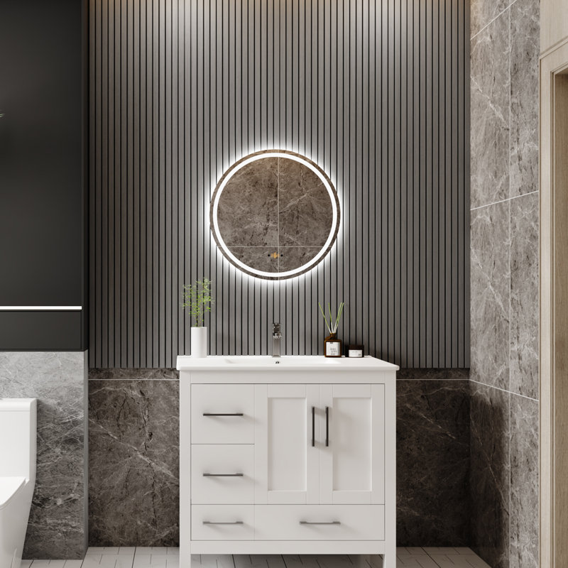 24/30/36 In Round LED Bathroom Mirror with Lights Wall Mounted Vanity Mirror with Handwave Sensor, 24" x 24"