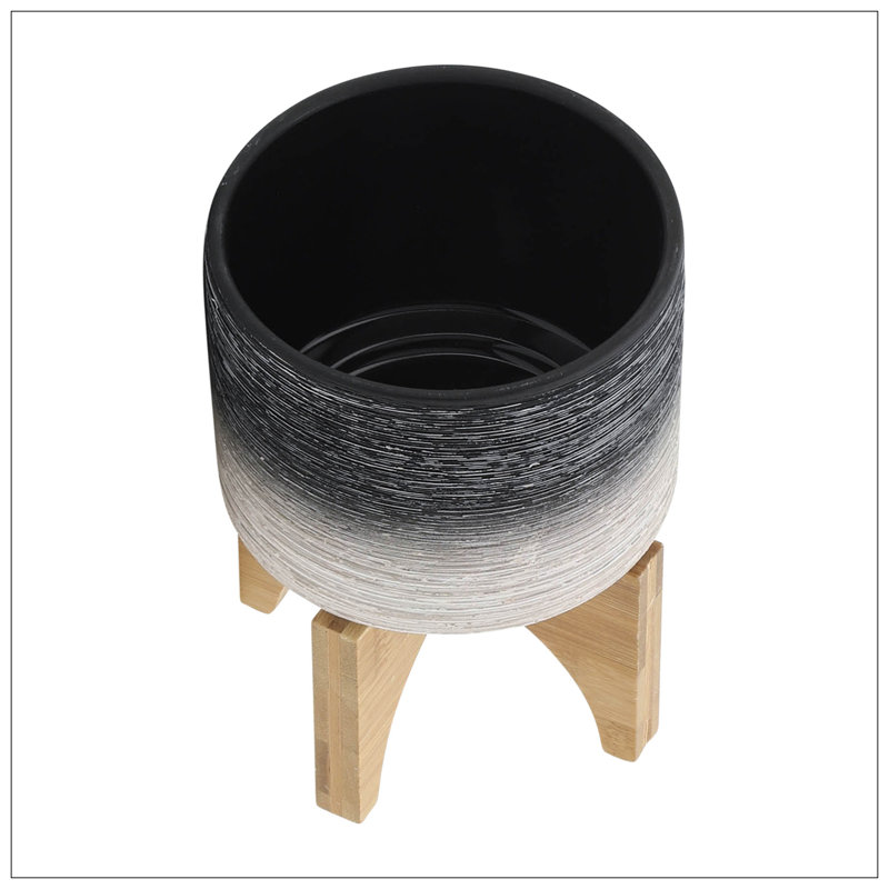 PLATEAU EN CÉRAMIQUE DE 5 po SUR PIED EN BOIS, GRIS