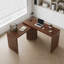 Bureau double caisson en L de 90 pouces avec 3 tiroirs et une conception rotative à 360 degrés, poste de travail d'angle spacieux pour le bureau à domicile, la salle d'étude ou le salon, fabriqué en panneau de fibres à densité moyenne durable avec finition en bois naturel