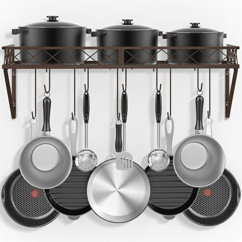Iron Wall Mounted Pot Rack, Bronze