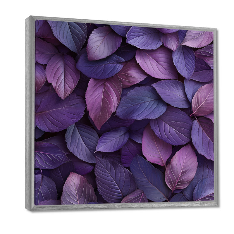 Plum Leaves Evening Collage I - Leaves, art mural, H 16 po x l 16 po, Impression encadrée flottante, Argent argent