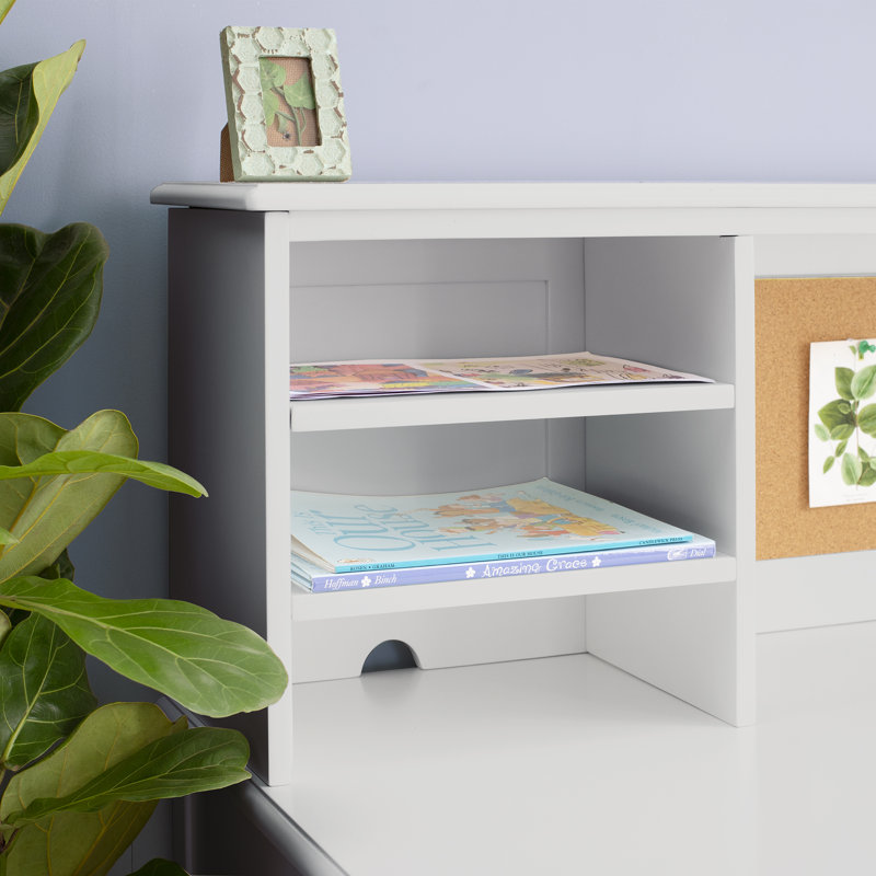Gray Wooden Kids Desk with Hutch and Chair Set