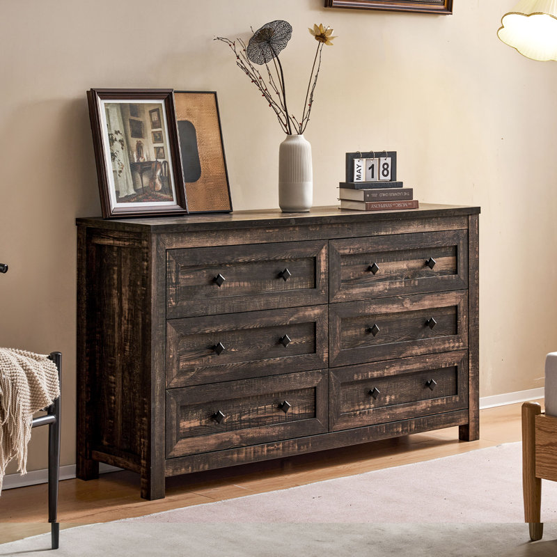 Commode à 6 tiroirs Arlina, chêne foncé, l 54 po, Chêne foncé