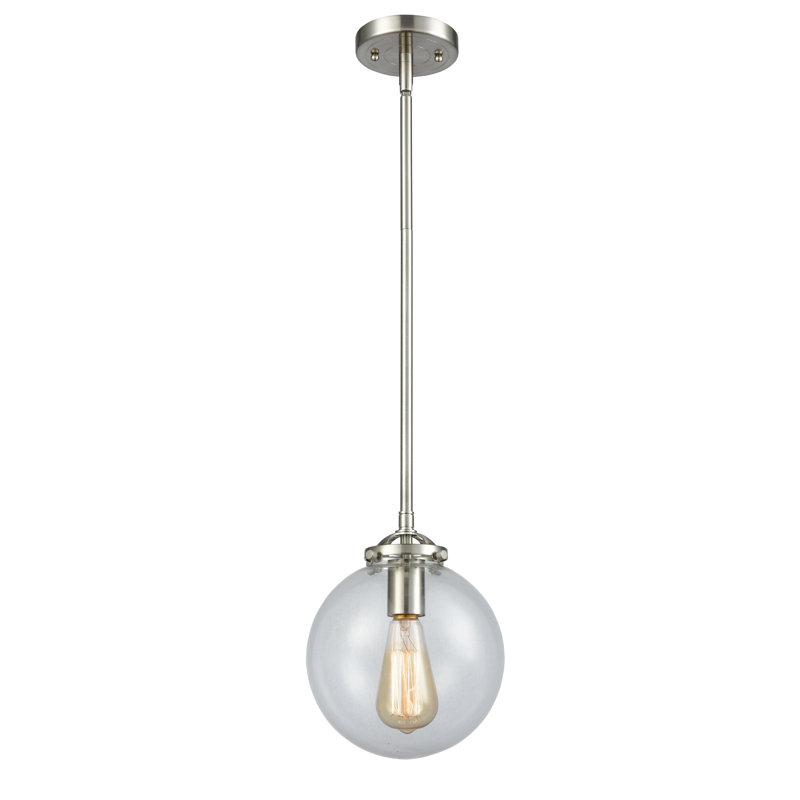 Luminaire suspendu sphère 1 lumière Zarmayr, Nickel satiné brossé, DEL, Transparent