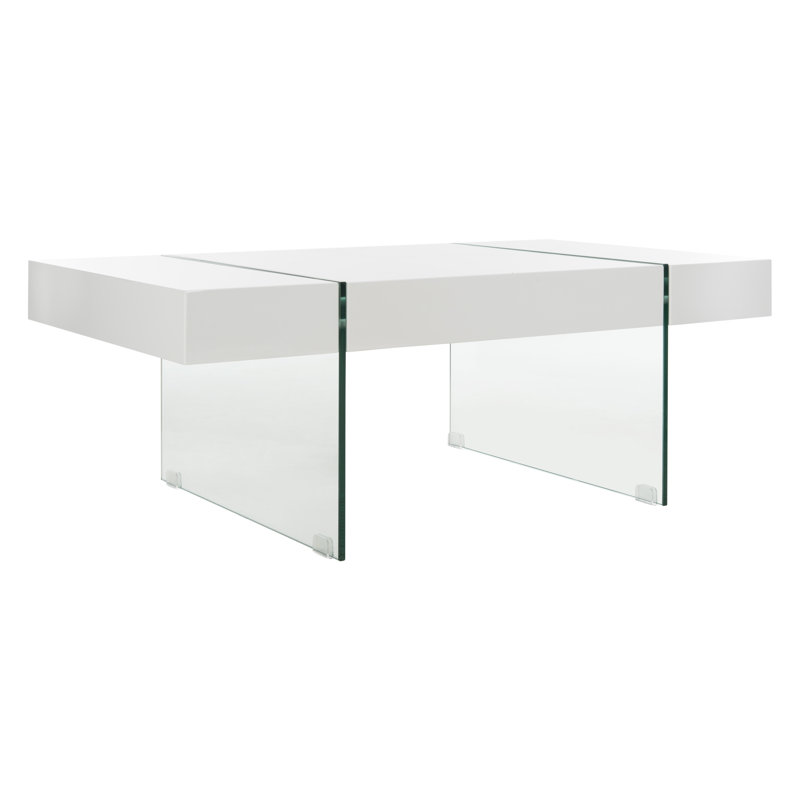 Table basse Modern Jacob - Table de présentation artistique avec cadre en verre transparent pour le salon, Blanc