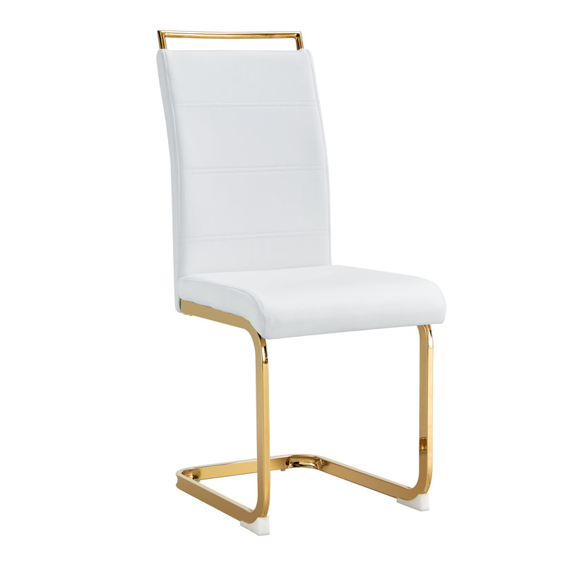 Chaise d'appoint rembourrée en similicuir H 15,7 po Brenetta, ensemble de chaises de salle à manger modernes, chaises d'appoint à haut dossier en similicuir Chaise sans accoudoirs élégante avec pieds en métal chromé en forme de C pour le bureau de la salle à manger