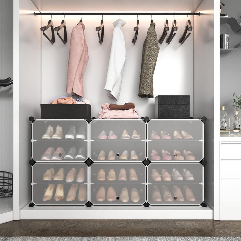 Range-chaussures extensible à 6 niveaux avec crochets et 48 paires de rangement