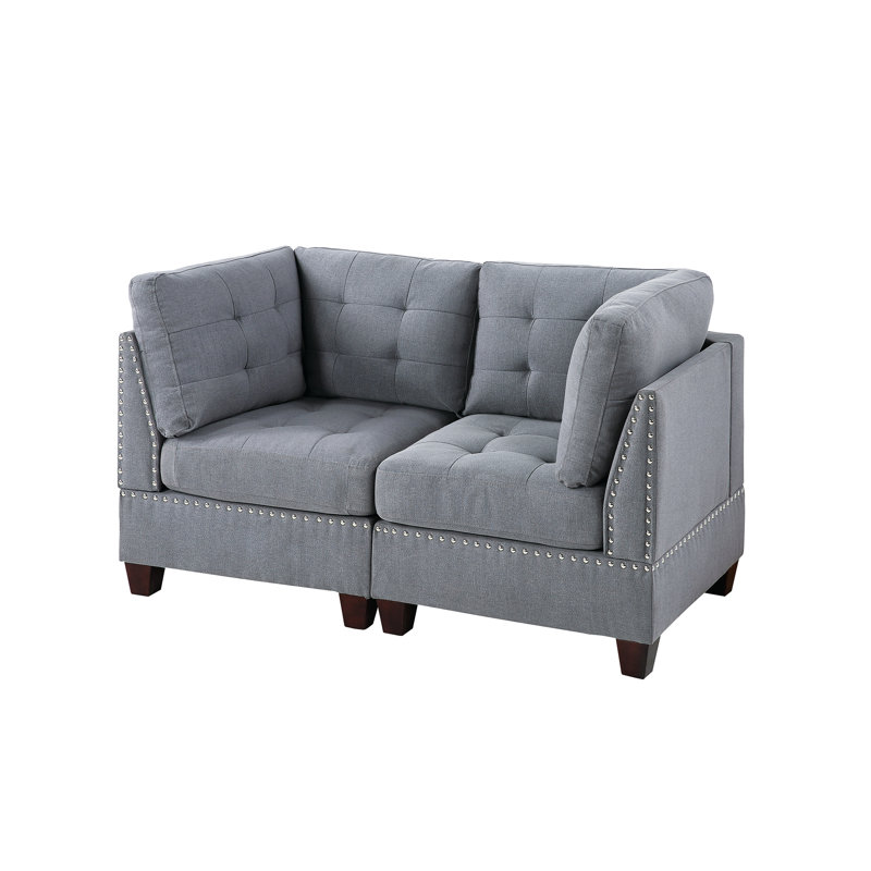 Modular - 2Pc Gray Linen-Like Chair, 32"X32"X35" H, With Wood Frame Arrangement In Gray, Fabric Selected
