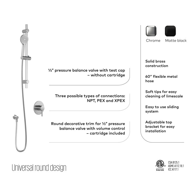 Basico All-In-One Kit with Rough in-Valve, Chrome 
