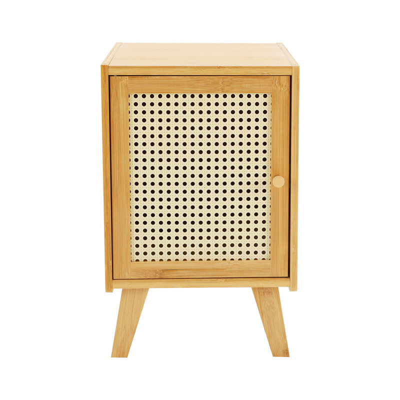 Table de chevet moderne en bambou avec porte ventilée, table de chevet étroite de 12 po avec armoire de rangement, table de bout en bois pour petits espaces, chambre à coucher, salon