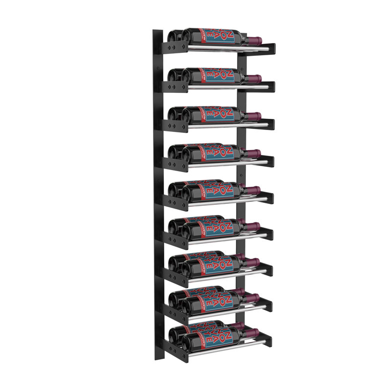 Support à vin industriel en chrome et noir mat Abbie-Marie pour 18 bouteilles - H 45 po x l 14,75 po, Chrome