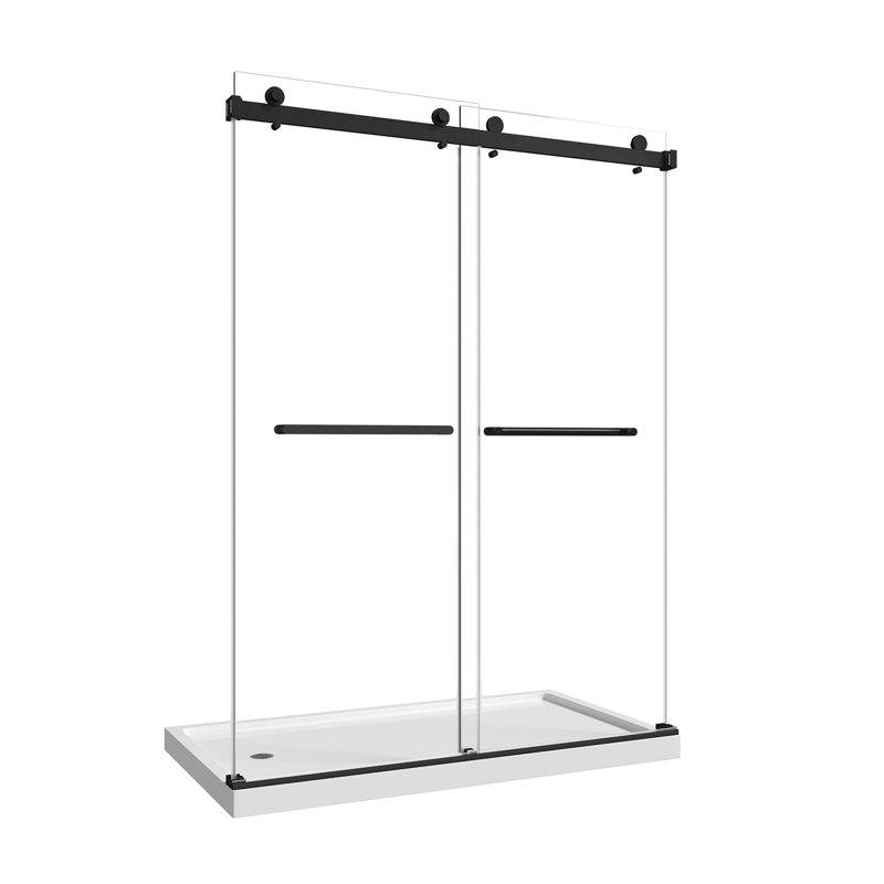 55"-60" W X 76" H Matte Black Reversible Installation Double Bypass Sliding Shower Door Easy Installation Frameless Shower Door,5/16"(8MM) Tempered Glass With Nano Explosion-Proof Film