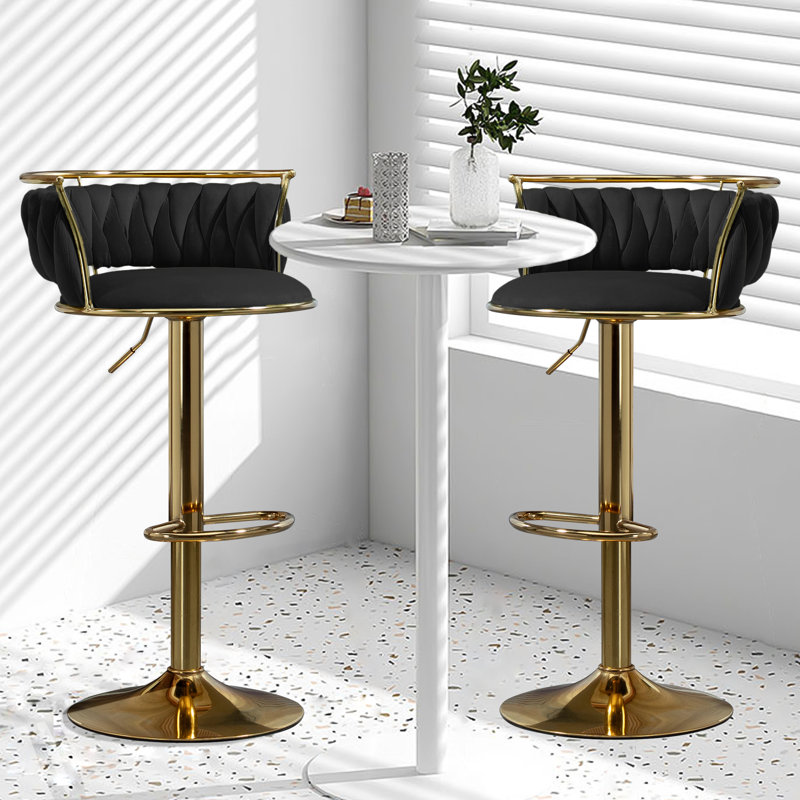 Tabouret de bar pivotant avec dossier Ginko, Noir, Doré