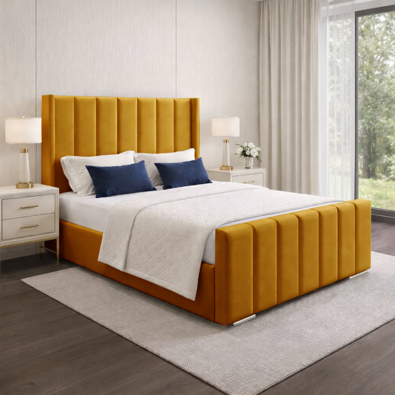 Premium Luxury Wingback Panel Bed Frame, Small Double (4'), Turmeric