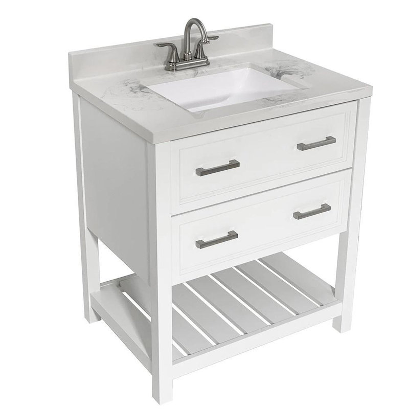 Milan 31'' White Single Bathroom Vanity with Carrara Marble Top