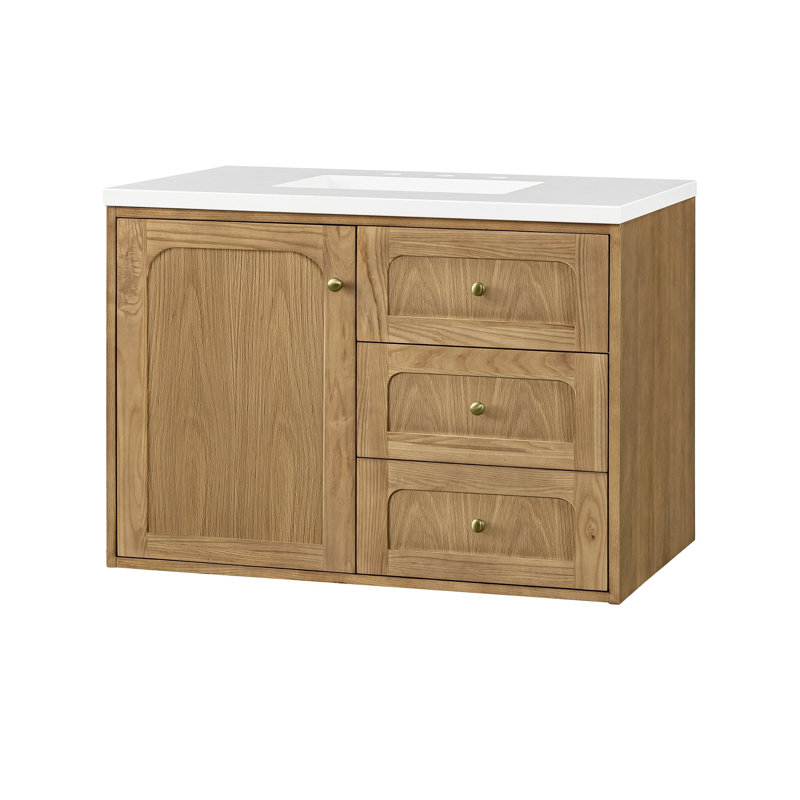 Laurent 36'' W Single Vanity, White Zeus, 8" Widespread, Light Natural Oak