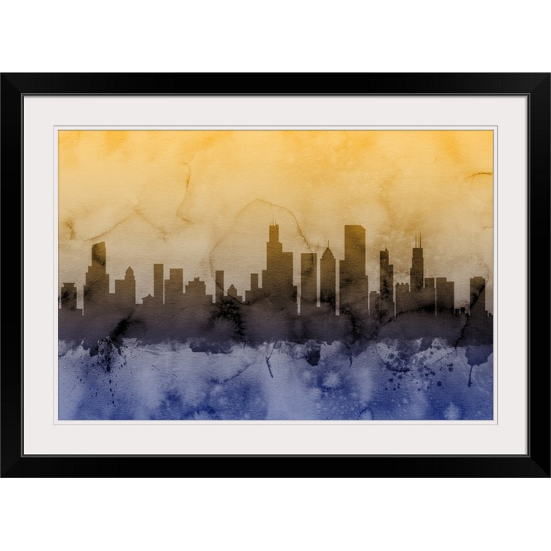 «Chicago Illinois Skyline» par Francy, impression, Cadre noir, H 20 po x l 26 po x P 1 po