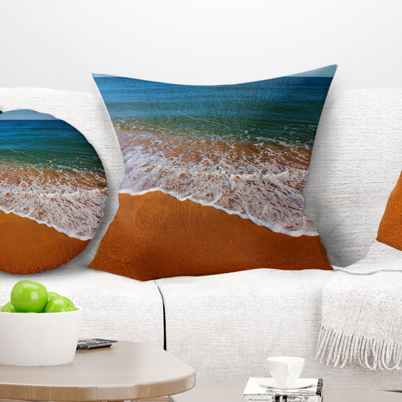 Coussin de plage blanc avec ondulations d’été, Carrée 18 po x 18 po