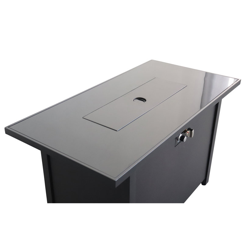 Table de foyer 50000, rectangulaire, 43 po, noir, porte-couvertures en acier inoxydable x 25 po, fumée