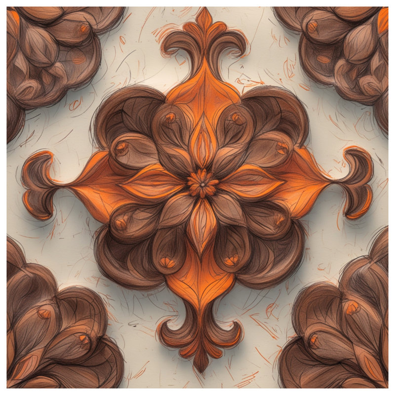 Tapisserie murale ornement brun et orange complexe - décoration murale ornement, H 104 po x 88 avec 4 œillets