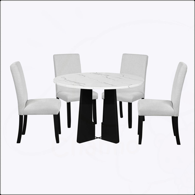 Ensemble de salle à manger moderne 5 pièces avec table de 43 pouces et 4 chaises rembourrées, facile à assembler pour toute pièce