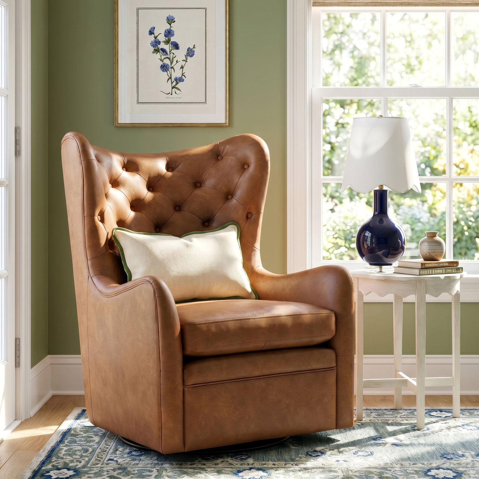 Waverly Swivel Wingback Chair, Copley Tan Faux Leather