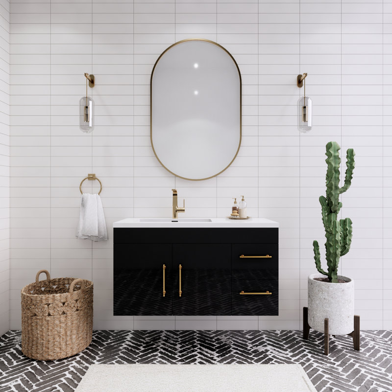 Trevah 42" Left Single Bathroom Vanity Set, Gloss Black