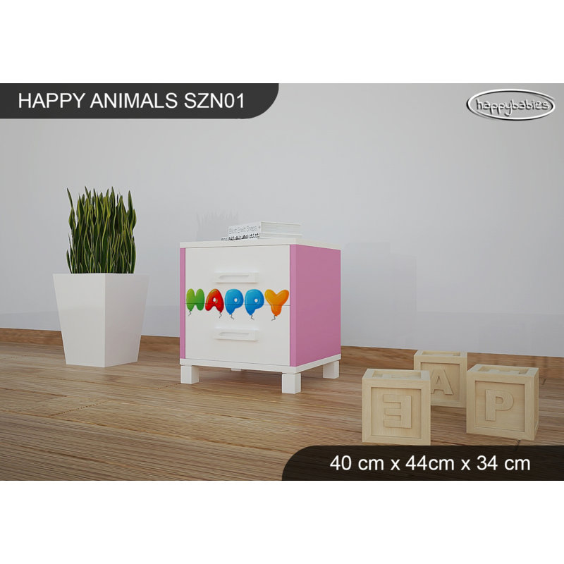 2 Drawer Nightstand, White/Pink