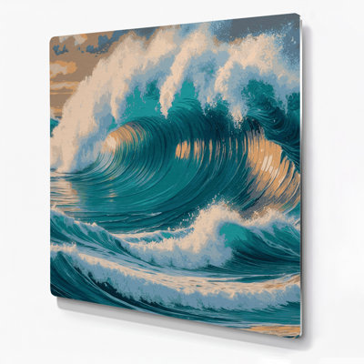 Hawaiian Breaking Waves, art mural en métal bleu