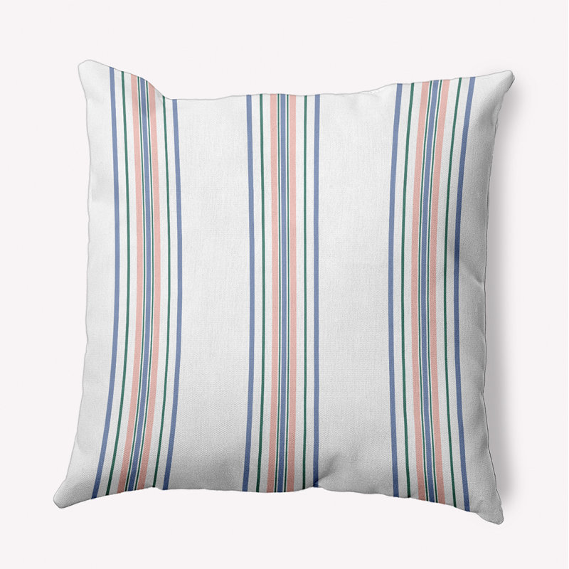 Coussin intérieur / extérieur Leafy Branch, H 18 po x l 18 po, Bleu / rose / vert rayé