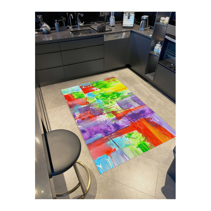 Tapis décoratif multicolore lavable à la machine, Rectangle 3 pi 3 po x 4 pi 11 po