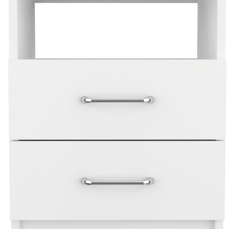 Nightstand , End Table, Side Table Superior Top, Two Drawers, One Shelf, White