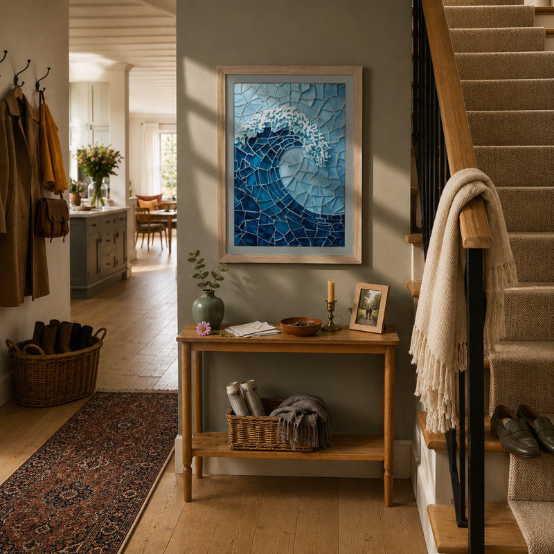 Mosaic Wave Abstract - Framed Print, A1 - 84.1 x 59.4 cm, Oak