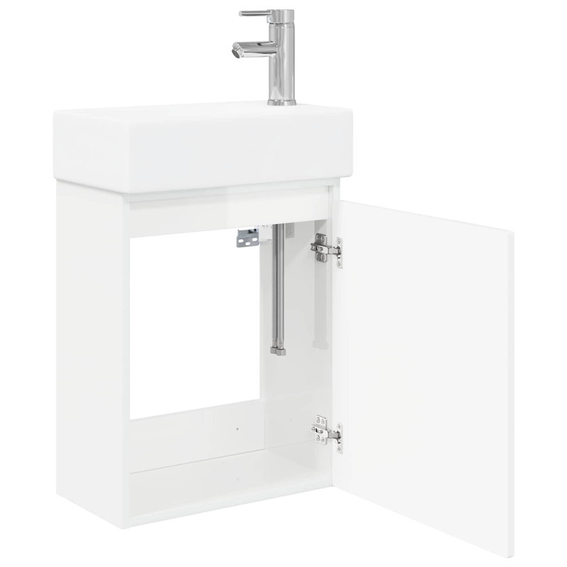 Single Bathroom Vanity with Ceramic Basin, High Gloss White