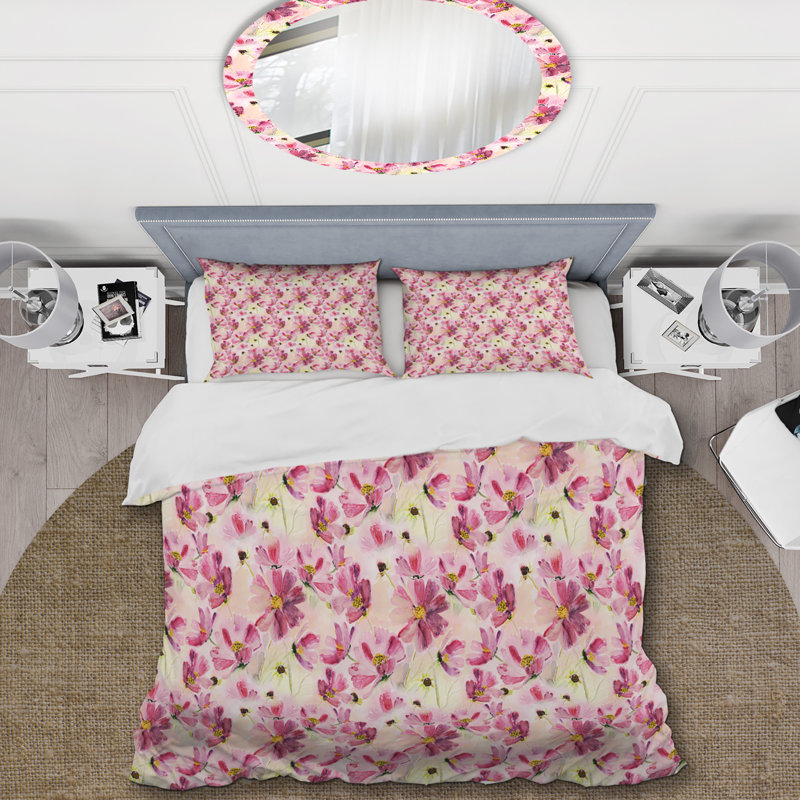 Ensemble de housse de couette Pink Cosmos Flower - Cabin & Lodge, Housse de couette pour grand lit et 2 taies décor