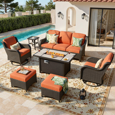 High Quality Pe Rattan Outdoor Sofa Seating 5 With Stove Table And Ottoman