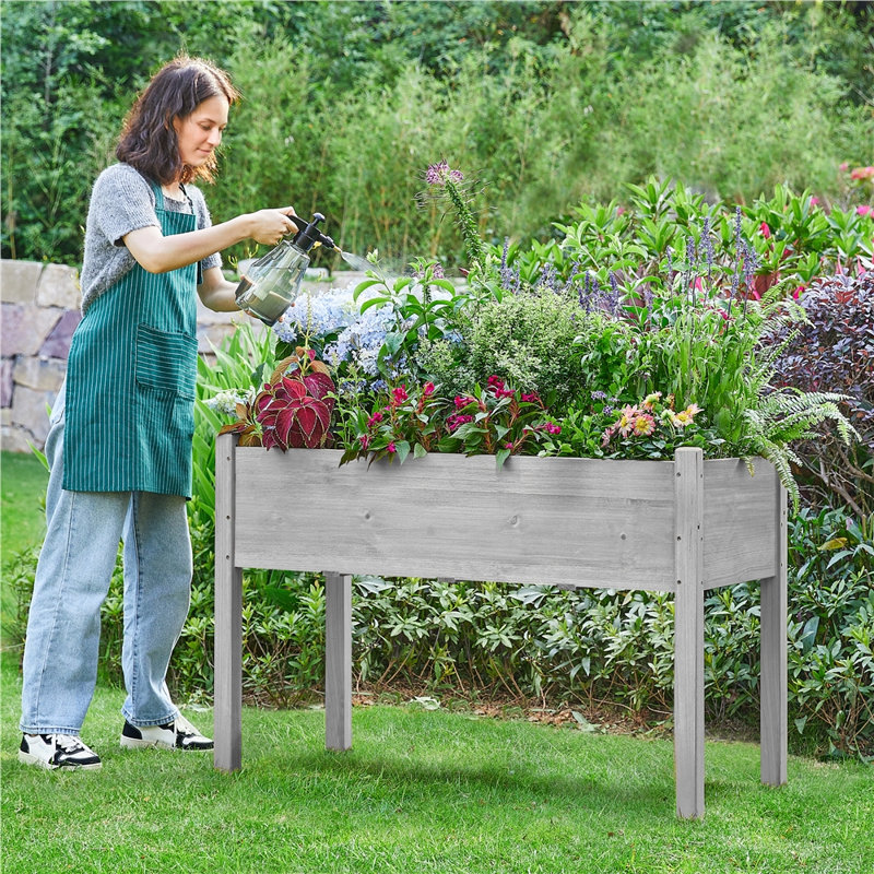 Rectangle Wood  Planter Raised Bed, Grey