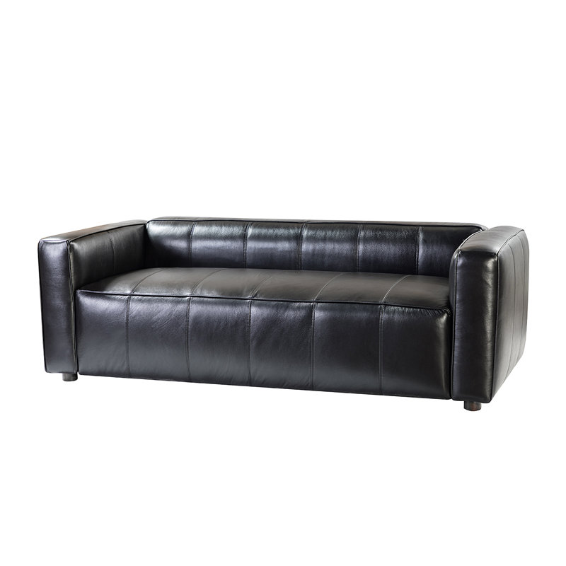 Beatryce 80" Genuine Leather Tuxedo Arm Sofa, Black Genuine Leather