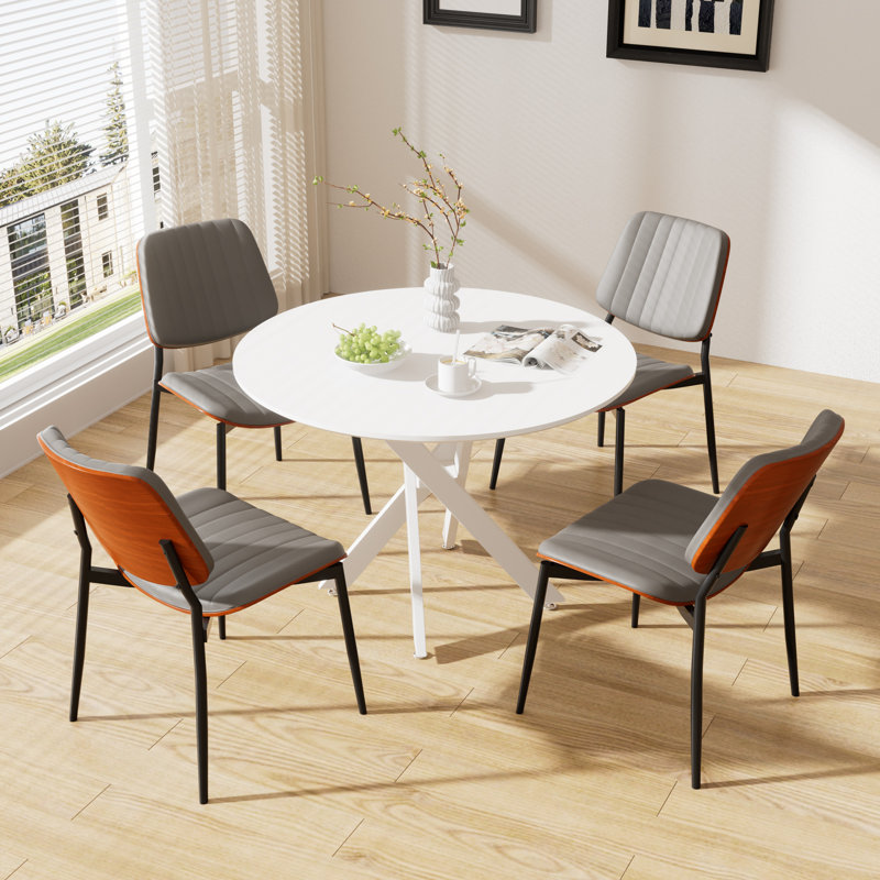 Ensemble de table de salle à manger rond en bois, 5, Blanc