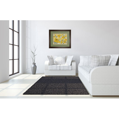 Art mural fleurs jaunes - tapis double - 40 po x 34 po - cadre brun