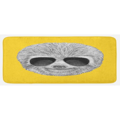 Hipster Jungle Animal With Sunglasses Smiling Funny Expression Cool Character Print Yellow Grey Kitchen Mat -  East Urban Home, C73C8676AA2A4F78877D0A7D2FF1B3EF